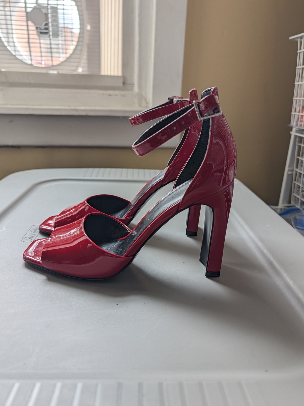 8M Marc Fisher Red Patent Peep-Toe Ankle-Strap Heels